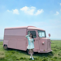Cuisine extérieure rétro rose en acier inoxydable en forme de camionnette, remorque alimentaire tractable pour café, boissons, vente au détail urbaine et barbecue