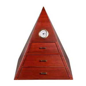 Mới đến Matte sơn mài màu đỏ kim tự tháp hộp xì gà Humidor tạo độ ẩm cho hiển thị và xì gà