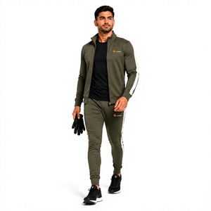 Conjunto Deportivo Clásico de Poliéster con Forro Polar, Chaqueta con Cierre Completo, Pantalones Deportivos Rectos, Transpirable, para Entrenamiento Físico, Marca Personalizada - Product Image 1
