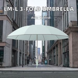 Parapluie compact et léger en polyester à ouverture automatique, pliable en 3 sections, pour adulte, avec baleines en fibre de verre, design moderne, idéal pour les voyages et les jours de pluie, avec étui. - Product Image 3
