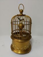 Horloge de bureau mécanique vintage et unique en laiton, design Art Déco, en forme de cage à oiseaux