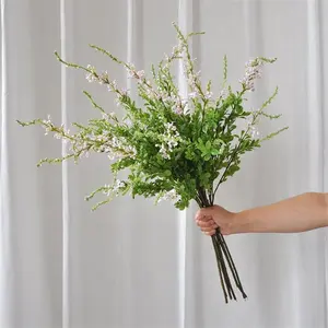 Pano de seda artificial branco rosa grama sálvia com flores para decoração de buquê de noiva e festa de casamento