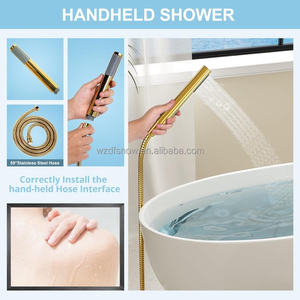 Rubinetto per <span class=keywords><strong>vasca</strong></span> <span class=keywords><strong>da</strong></span> <span class=keywords><strong>bagno</strong></span> autoportante; con due modalità di flusso dell'acqua; soffione doccia girevole a collo di cigno con funzione doccia manuale - Product Image 4