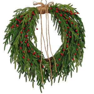 Guirlande <span class=keywords><strong>de</strong></span> Noël en pin <span class=keywords><strong>de</strong></span> Norfolk <span class=keywords><strong>de</strong></span> 24 pouces, toucher réaliste, avec baies rouges et nœud en jute, pin doux et réaliste pour la décoration intérieure et extérieure des fêtes - Product Image 5