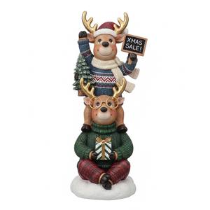 Statua di Renne Natalizie Impilate OEM ODM con Insegna 'XMAS SALE' - Figurina Festiva in Resina per Decorazioni Natalizie da Vetrina - Product Image 2