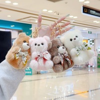 Porte-clés Ourson en Peluche Miniature Kawaii avec Petit Nœud, Breloque de Sac, Vente en Gros, Jouet Animal en Peluche 3D Mignon, Pendentif Ourson en Fourrure, Poupée