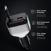 Chargeur de voiture rétractable 84W PD 30W PPS 33W avec câble Type C intégré, chargeur de voiture à charge rapide QC 3.0 PD