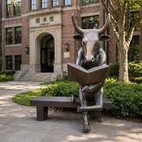 Escultura de Toro de Bronce para Lectura, Figura Animal, Estatua de Banco para Jardín, Parque, Decoración Artística Exterior