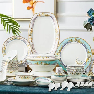 Jingdezhen — bols et assiettes en céramique de luxe, vaisselle chinoise résistante à la chaleur, haute qualité, combinaison de bols à bords dorins de style européen - Product Image 4