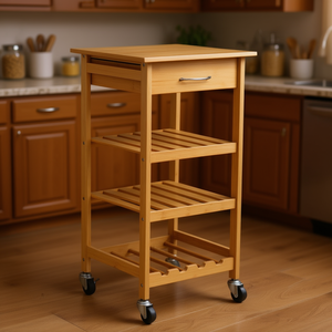 Bamboo <b>Kitchen</b> <b>Storage</b> Trolley 4 Shelves With Drawer Freestanding Multi Function For <b>Kitchen</b> - Product Image 2