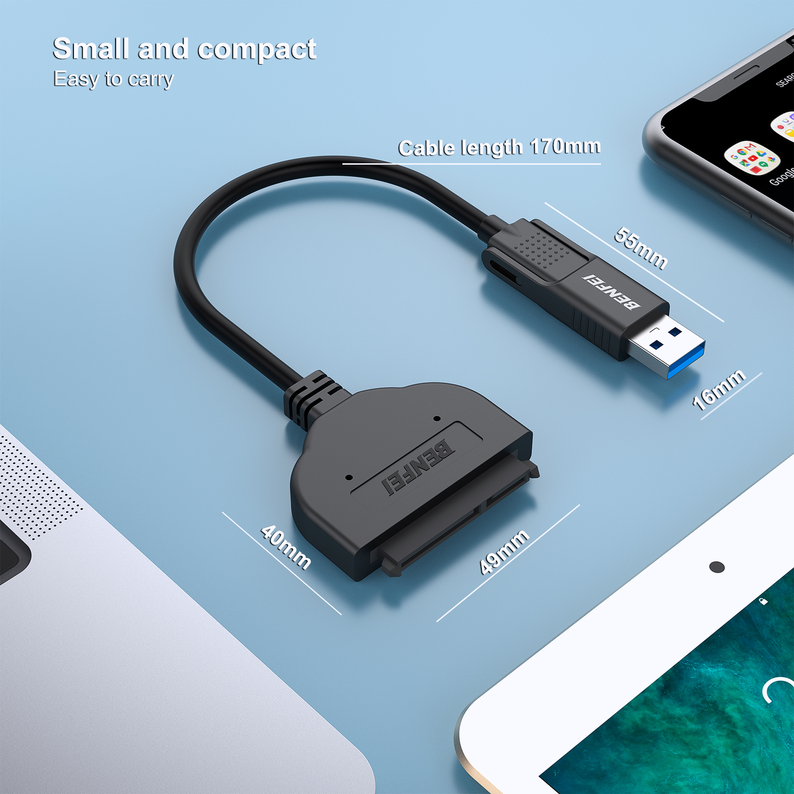 Adattatore BENFEI USB 3.0 A SATA Per HDD/SSD 2.5 E 3.5 – Con Alimentatore 12V/2A - Foto 1