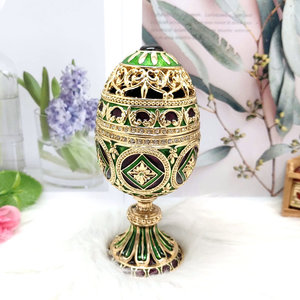 SHINNYGIFTS Cadeau <span class=keywords><strong>de</strong></span> Pâques, boîte à bijoux en forme d'œuf <span class=keywords><strong>Fabergé</strong></span> <span class=keywords><strong>de</strong></span> couleur verte, boîte à bijoux vintage en émail - Product Image 3