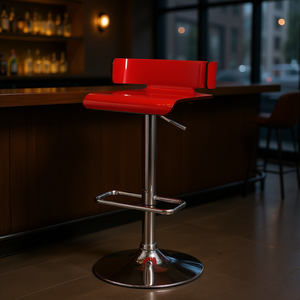 Adjustable <b>Red</b> Acrylic <b>Bar</b> <b>Stool</b> With Chrome Base And Swivel Feature For Commercial Use - Product Image 2