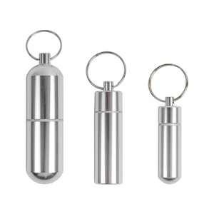 Aluminum Alloy Cotton Swab Holder Small Size Waterproof Airtight Pill Storage Case Keychain Silver Round 14-25mm Capacity 1 - Product Image 1