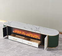 Meuble TV de luxe moderne avec foyer électrique et plateau en marbre pour salon, maison, villa, centre commercial