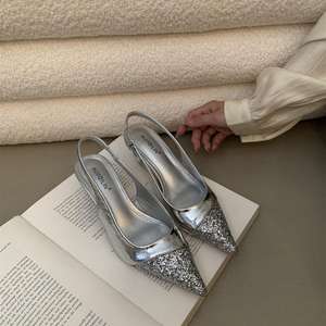 Sandalias de Tacón Alto y Fino con Correa en el Tobillo y Cierre de Hebilla de Cuero Genuino, Punta Puntiaguda, Elegantes y Sexys para Mujer, para Todas las Temporadas - Product Image 1