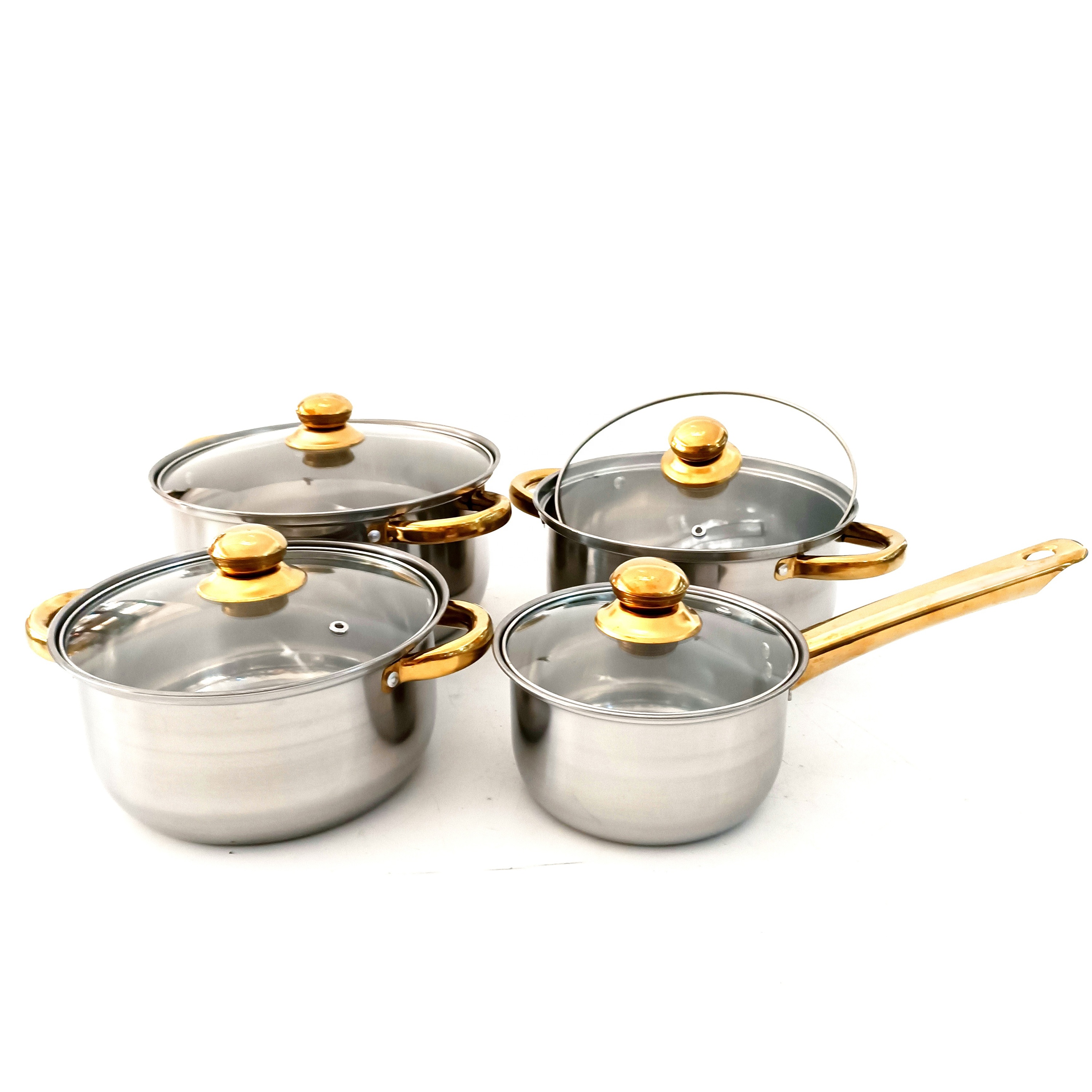 12pcs Modern Stainless Steel Cookware Set with Cooking Pots and Pans Single Bottom Lid Gold Glass Lids · image 5
