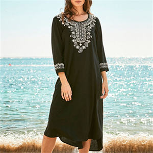 Nuovo stile alla moda <span class=keywords><strong>elegante</strong></span> e ricamato lungo <span class=keywords><strong>caftano</strong></span> taglie forti blu abito Midi abiti estivi donna Street Wear Casual Maxi abito - Product Image 2