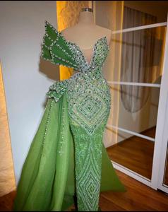 النعناع الأخضر طويل فاخر ثقيل مطرز بالترتر فساتين عربية لمعان المشاهير فستان سهرة مخصص المسابقة - Product Image 2