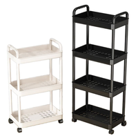Chariot utilitaire roulant en plastique à 2 niveaux avec étagères, organisateur mobile pour la cuisine et la salle de bain, support pour vaisselle