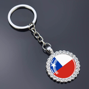 Vente en gros de porte-clés personnalisés de Sierra Leone, à une face, avec motifs de l'emblème national de divers pays, incrustés de strass - Product Image 3