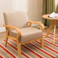 Sillón de tela de lino PU de cuero de madera curvada para una sola persona, sofá de respaldo bajo de tamaño pequeño para comedor, sala de estar, dormitorio, ocio