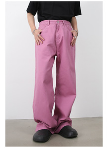 Jean délavé rose dégradé taille haute coupe ample pour homme, jambe large, style Y2K, streetwear décontracté, jean unisexe en denim - Product Image 4