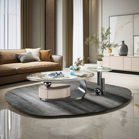 Ensemble table basse et table TV, table basse de luxe légère avec design en céramique personnalisé et bordure or blanc
