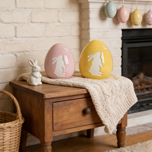 Ensemble de <span class=keywords><strong>d</strong></span>écoration en céramique pour Pâques - Œufs et lapins - <span class=keywords><strong>D</strong></span>écoration de table en <span class=keywords><strong>d</strong></span>écoupes pastel - Product Image 1