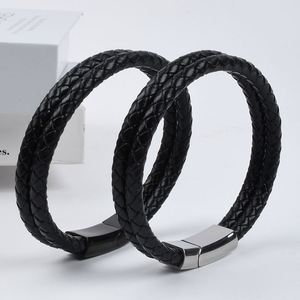 Bracelet en cuir véritable à 3 couches pour homme avec fermoir magnétique, bijoux de main tressés multicouches populaires, bracelets promotionnels - Product Image 4