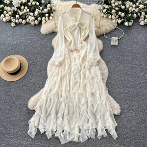 Taglie forti estivo con scollo a V tunica sottile abito Maxi Casual da donna impero abito di pizzo arruffato - Product Image 2