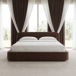FERLY Modern Low Profile Upholstered <strong>Bed</strong> Frame King Size Brown Velvet <strong>Double</strong> <strong>Bed</strong> with Rounded Corners Padded <strong>Platform</strong> BedBedroom - Product Image 2