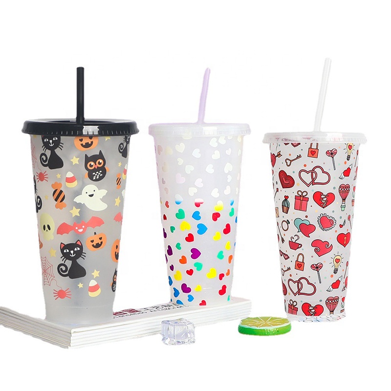 Лидер продаж, меняющие цвет чашки, Рождественская меняющая цвет многоразовая чашка 24 унции, пластиковые чашки с крышками и соломинкой для летней вечеринки