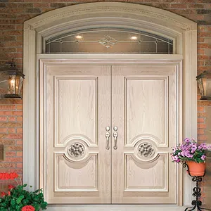 כניסה ראשית מודרנית דלתות עץ אלון גדולות עיצובים בית מגורים חיצוני לבן רגיל לוח עץ מלא דלת כניסה קדמית