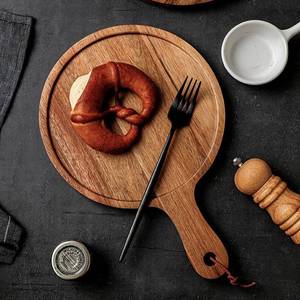 Acacia Wood Serving <b>Tray</b> With Handle Round And Rectangular Sizes For Hotel Food Coffee <b>Tea</b> - Product Image 5