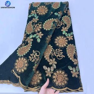 Nijeryalı düğün çiçek işlemeli payet kadife kumaş gelin pullu lüks kadife dantel kumaş - Product Image 5