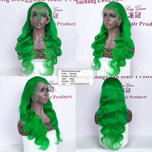 Perruques en cheveux humains ondulés naturels couleur vert herbe, avec dentelle 13x4, pour femmes noires, vente en gros d'usine - Product Image 3