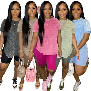 Casual Sportswear Zweiteilige Sets Damen Tie Dye T-Shirt Bodycon Biker Shorts Anzug Matching Set Sommer Trainings anzug Outfits