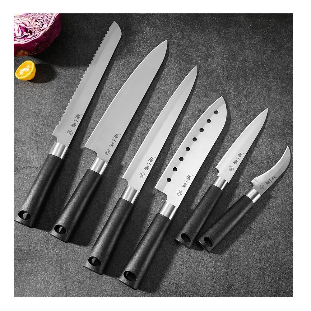 Factory Price Custom Logo With Black PP Handle Kitchen Knife Set 6 Pieces Chef Knife Set