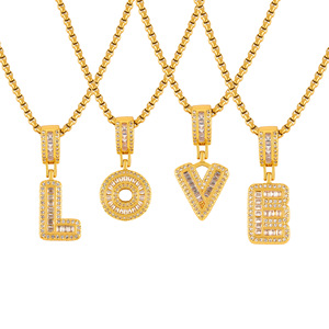 Cadena de Caja Personalizada Minimalista Coreana, Collares DE LA Amistad, Colgante de Latón para Niño y Niña, Collar de Acero de Titanio y Circón con Letras DE LA A-Z