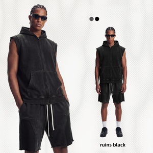 En gros, Sweats à capuche pour hommes et débardeurs unisexe personnalisés, style <span class=keywords><strong>Batik</strong></span> Wash, coupe oversize, ourlet brut, fermeture éclair robuste, grammage lourd 400 GSM, unis - Product Image 5
