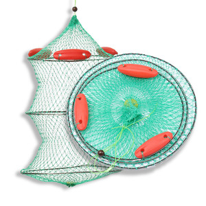 ตะกร้าจับปลาแบบตาข่ายไนลอนหนาพร้อมทุ่นลอยน้ำสามอัน ตาข่ายจับปลาแบบพับได้ พกพาสะดวกสำหรับการตกปลา - Product Image 4