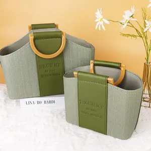 Wholesale Artificial Leather Gift Boxes With Handle And Metal Button Flower Perfume Cosmetic Jewelry Gift Box Decoration Boxes