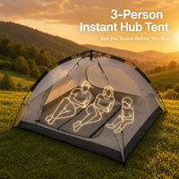 Tentes de camping instantanées imperméables pour 3 personnes - Légères, portables, en fibre de verre et polyester, utilisables en 3 saisons