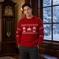 Pull en tricot torsadé personnalisé pour homme, motif intarsia lanterne et bougie, bandes flocon de neige, OEM ODM