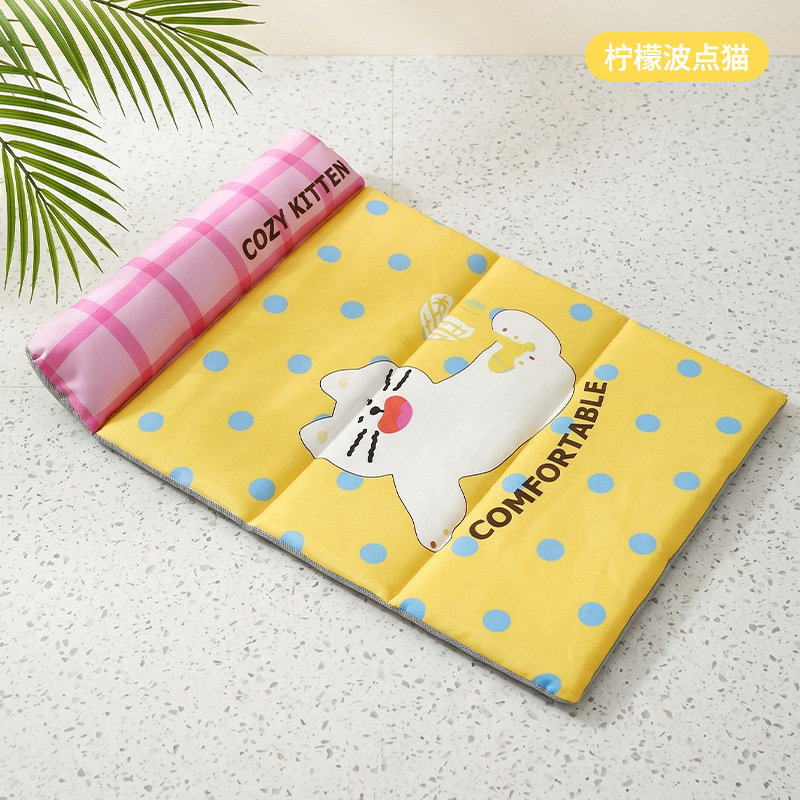 Coussin pliable en trois - Chat à pois citron