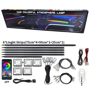 Nouveau kit d'éclairage d'ambiance RGB universel pour l'intérieur de voiture, synchronisation musicale, bande LED fluide pour la décoration automobile, rénovation/mise à niveau, garantie - Product Image 2