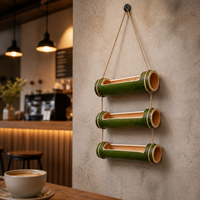 Support de plante en bambou vert fait main, pot suspendu écologique pour la décoration de la maison, logo personnalisé OEM, faible MOQ, jardinière suspendue en bambou