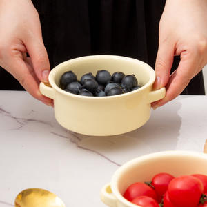 Tazones de Cerámica Chaozhou para Postre, Color Blanco Hueso, con Doble Asa, para Uso Doméstico y Hotelero, para Café y Té, Color Sólido DW1008Y 4.5 - Product Image 5