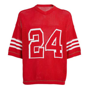 Maillot de sport personnalisé à manches courtes en <span class=keywords><strong>maille</strong></span> pour le rugby, maillot de football américain ajouré, <span class=keywords><strong>pull</strong></span> tricoté <span class=keywords><strong>rouge</strong></span> - Product Image 3